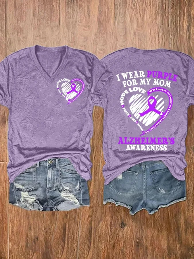 Women's I Wear Purple For My Grandma Alzheimer's Awareness Print Casual T-Shirt socialshop
