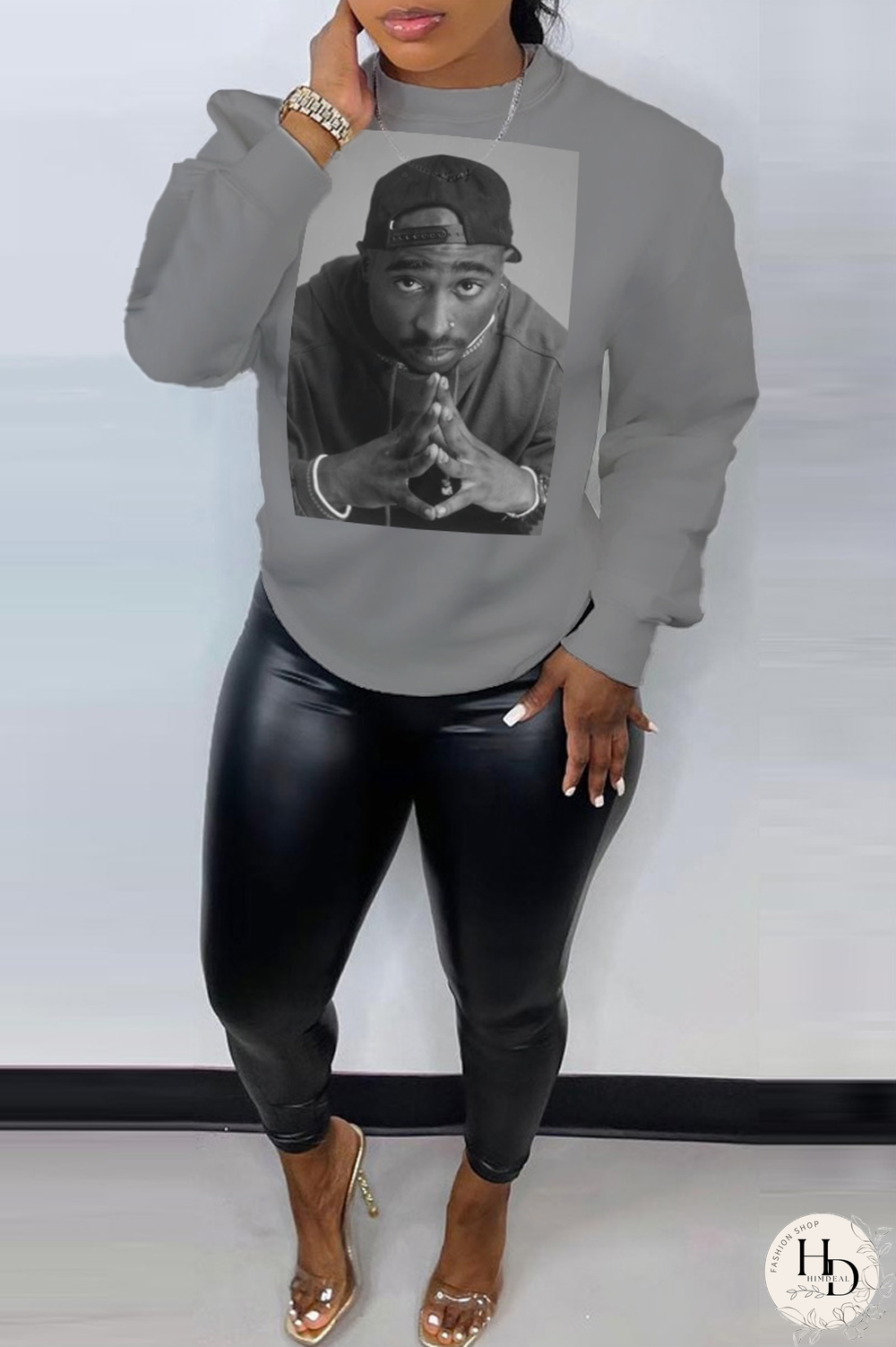 Grey Street Sportswear Print Patchwork O Neck Tops