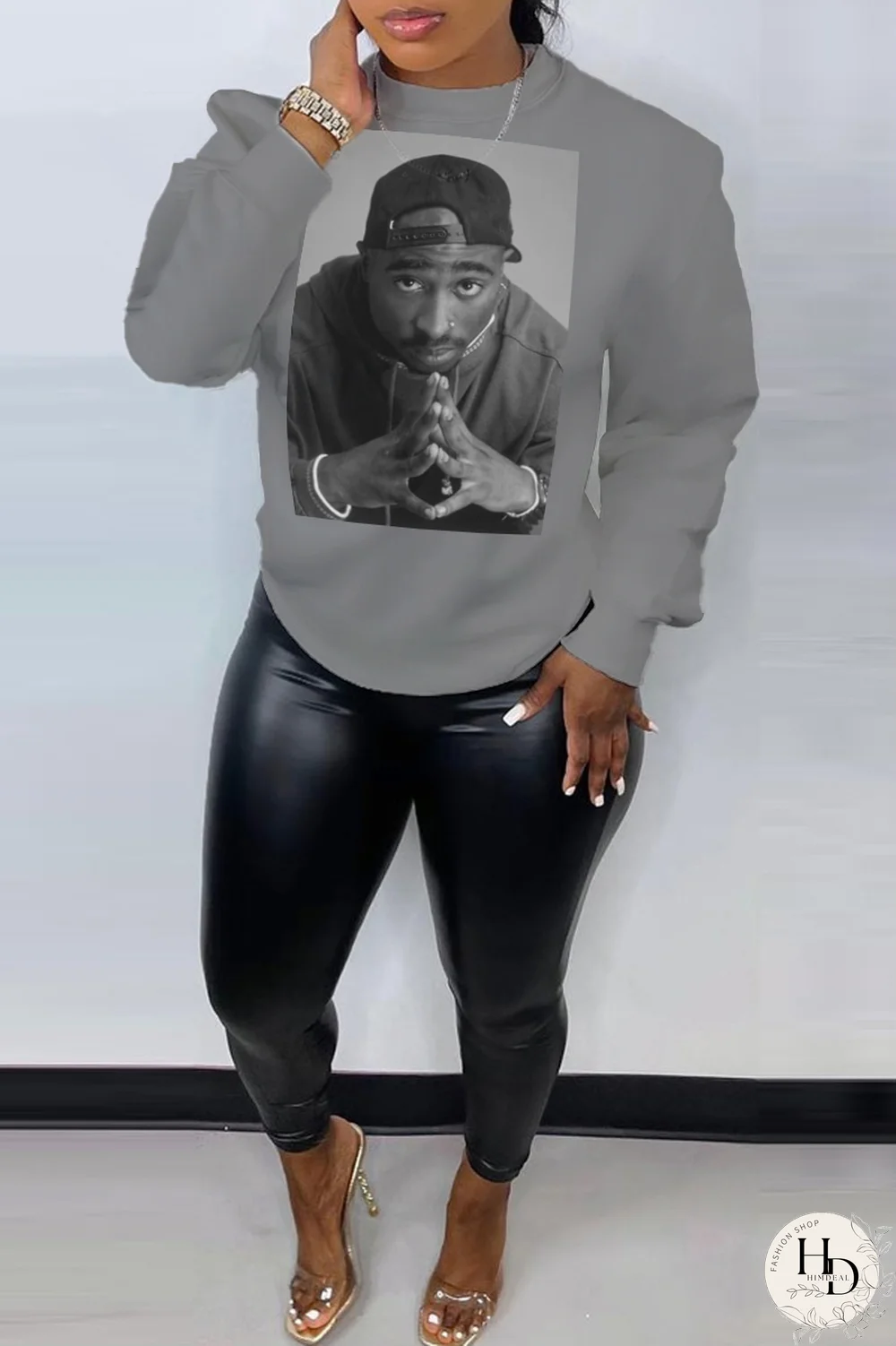 Grey Street Sportswear Print Patchwork O Neck Tops