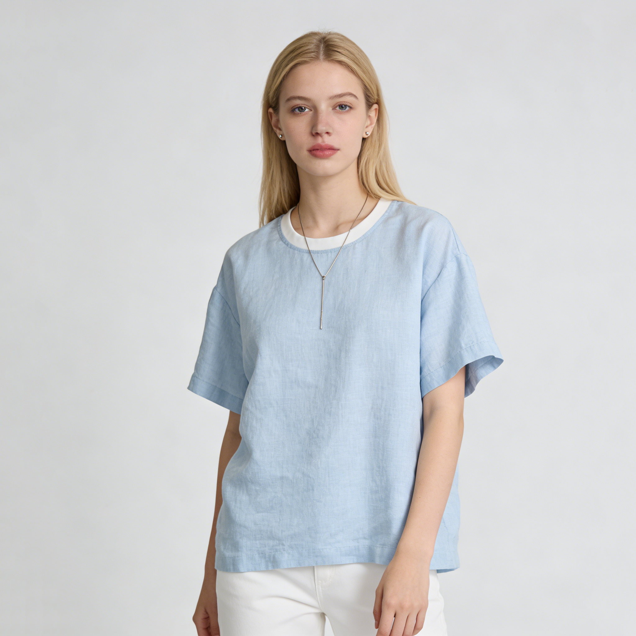 Linen T Shirt Women 100% Linen Striped Crew Neck Summer Tee Loose Fit Breathable REAL SILK LIFE