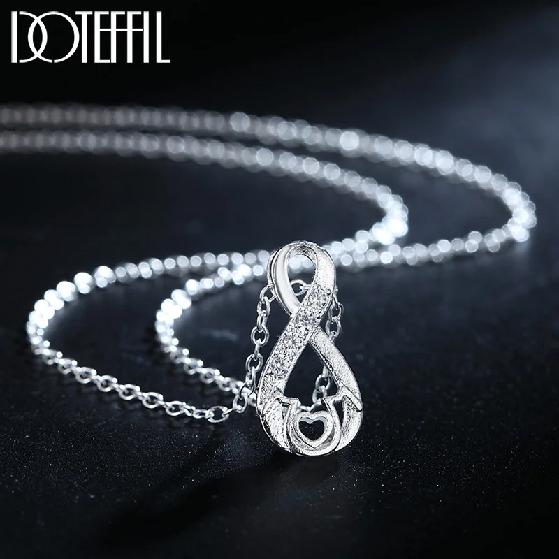 DOTEFFIL 925 Sterling Silver 18-30 Inch Chain Heart AAA Zircon Pendant Necklace For Woman Jewelry