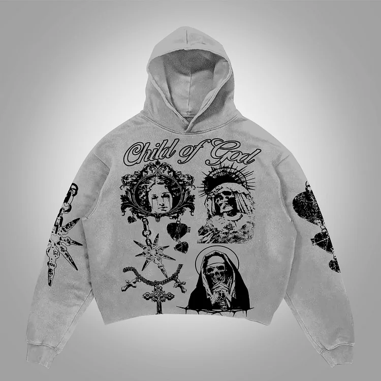 Vintage Jesus Portrait Graphic Child Of God Print Pocketless Hoodie