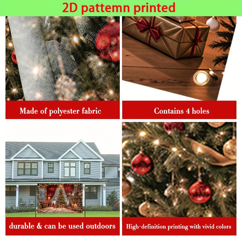 Tegooe Cozy Christmas Fireplace Tree Backdrop Festive Photo Booth Background Banner with Hanging Holes Multi-Size Options