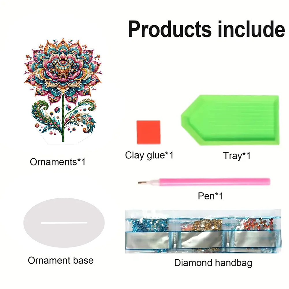 DIY Gorgeous Flower Acrylic Single Sided Diamond Painting Desktop Ornaments Kit for Office Desktop Decor