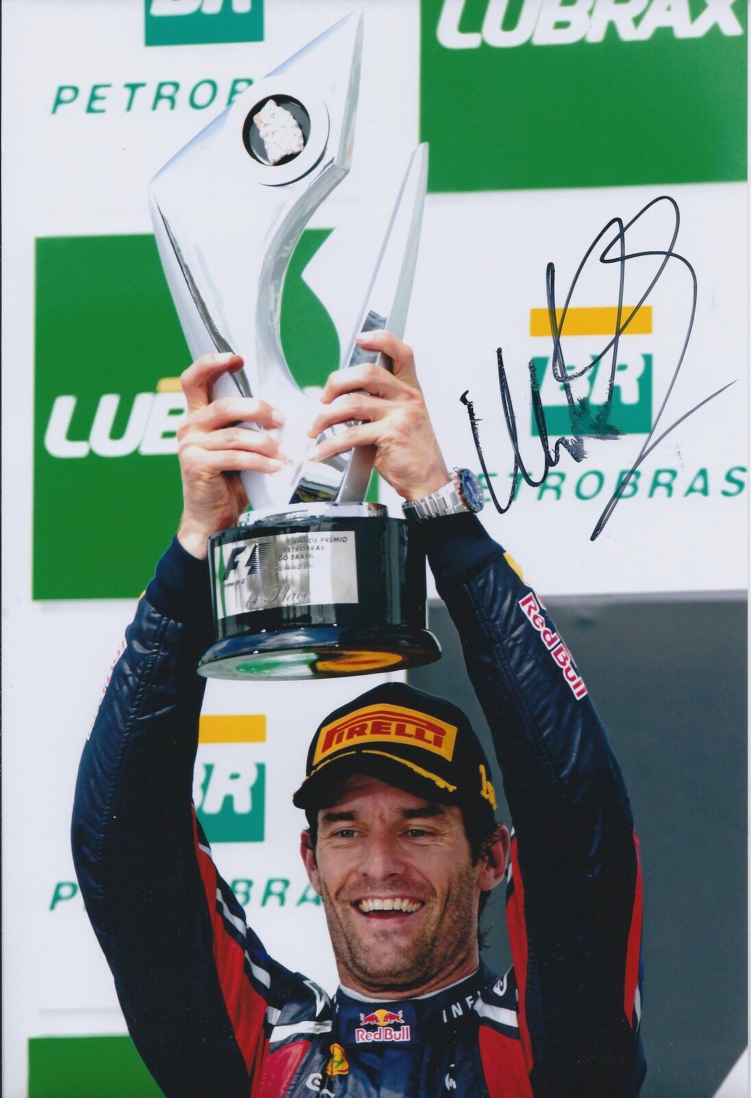 Mark Webber SIGNED Autograph Red Bull 12x8 Photo Poster painting AFTAL COA Celebrates Victory