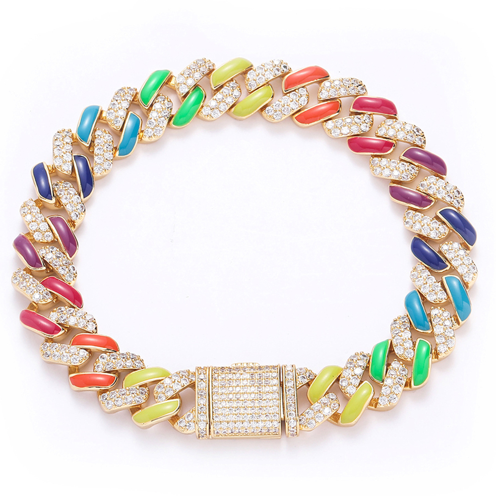 12MM Iced Out Colorful Enamel Gold/Silver Cuban Bracelets