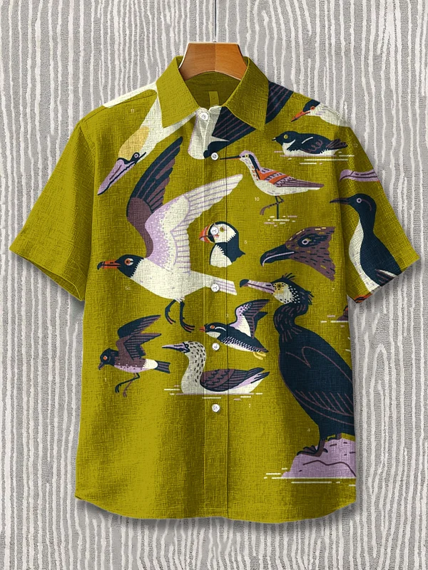 Men's Various Types Of Birds Art Print Short Sleeve Shirt