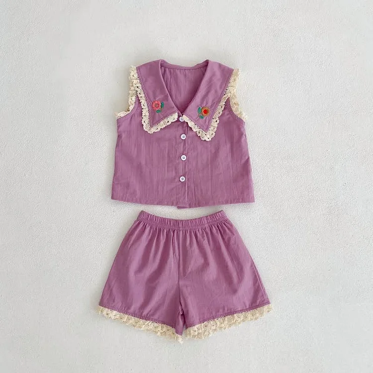 Baby Embroidered Flower Tank Top nd Shorts Set