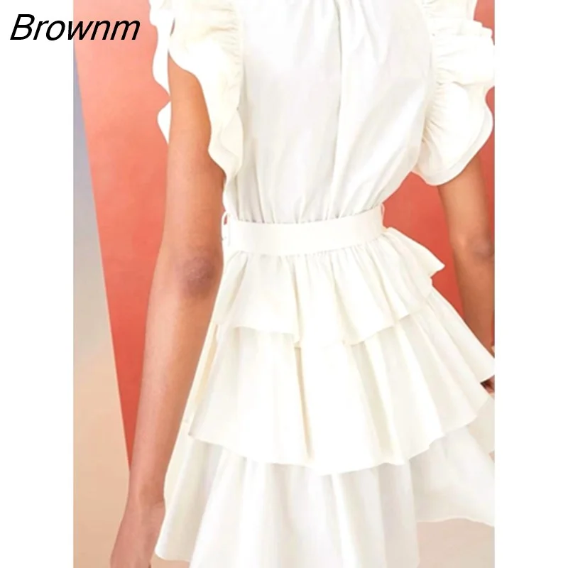 Brownm High Definition Summer New Sweet Sleeveless Ruffle Ageing Fairy Dress High Quality Elegant Fashion Robe Party Dress