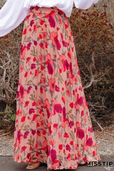 Printed High Waist Pleated Skirt