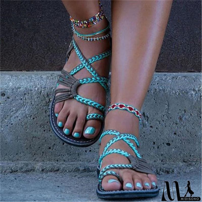 MidiSono - Women's Knitted Fabric Breathable Beach Flat Sandals