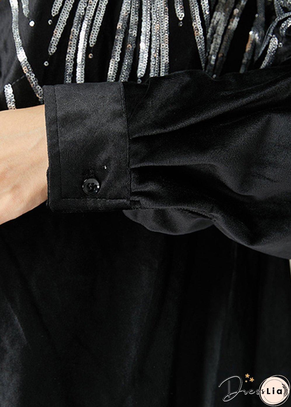 Stylish Black Oversized Sequins Spandex Coats Spring