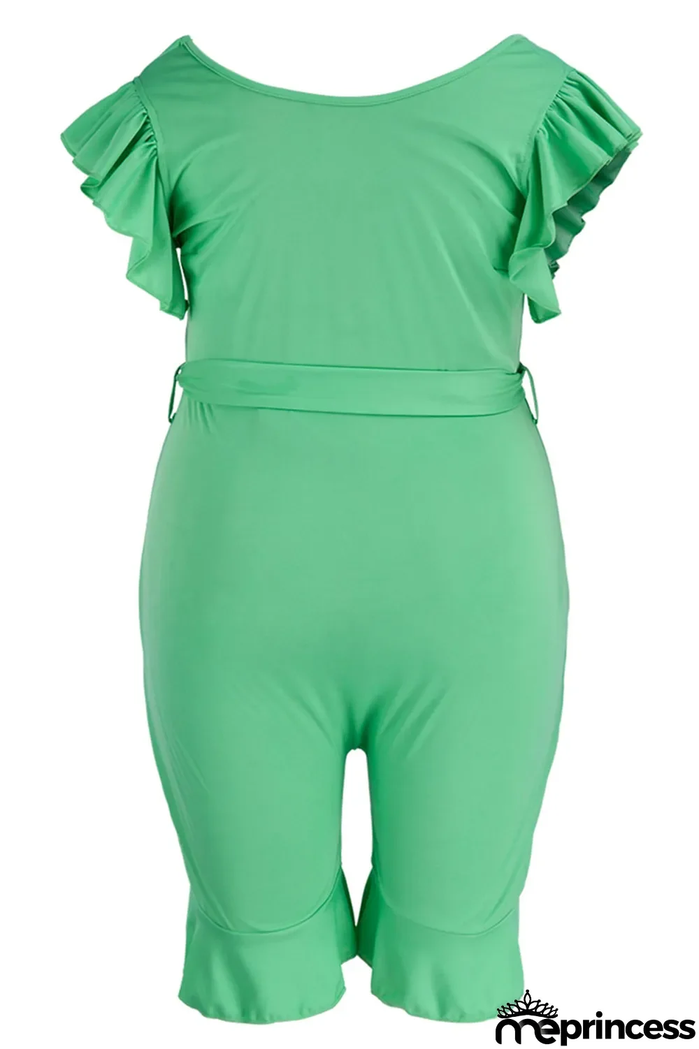 Black Casual Solid Patchwork Flounce O Neck Plus Size Jumpsuits