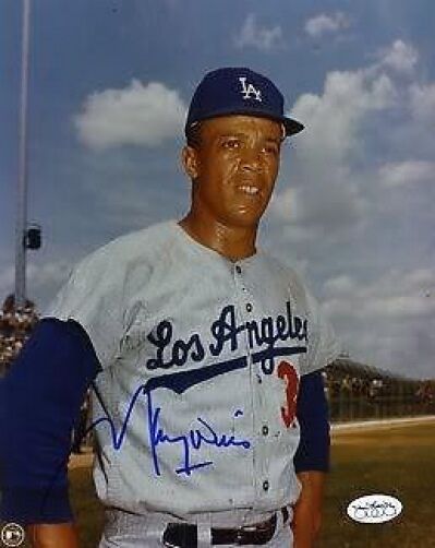 Maury Wills Dodgers Signed Jsa Cert Sticker 8x10 Photo Poster painting Autograph Authentic