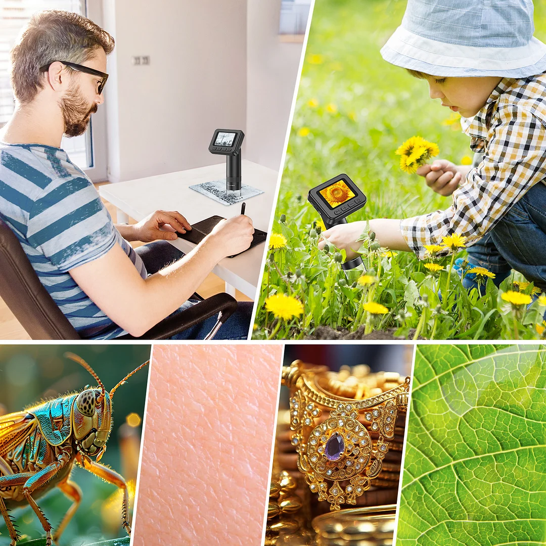 1000X Portable Screen Microscope for Kids and Adults, 32G Memory Card, 1080p Screen, Supports Video Recording, Photography and Playback, Connected to Windows 7 Systems and Later