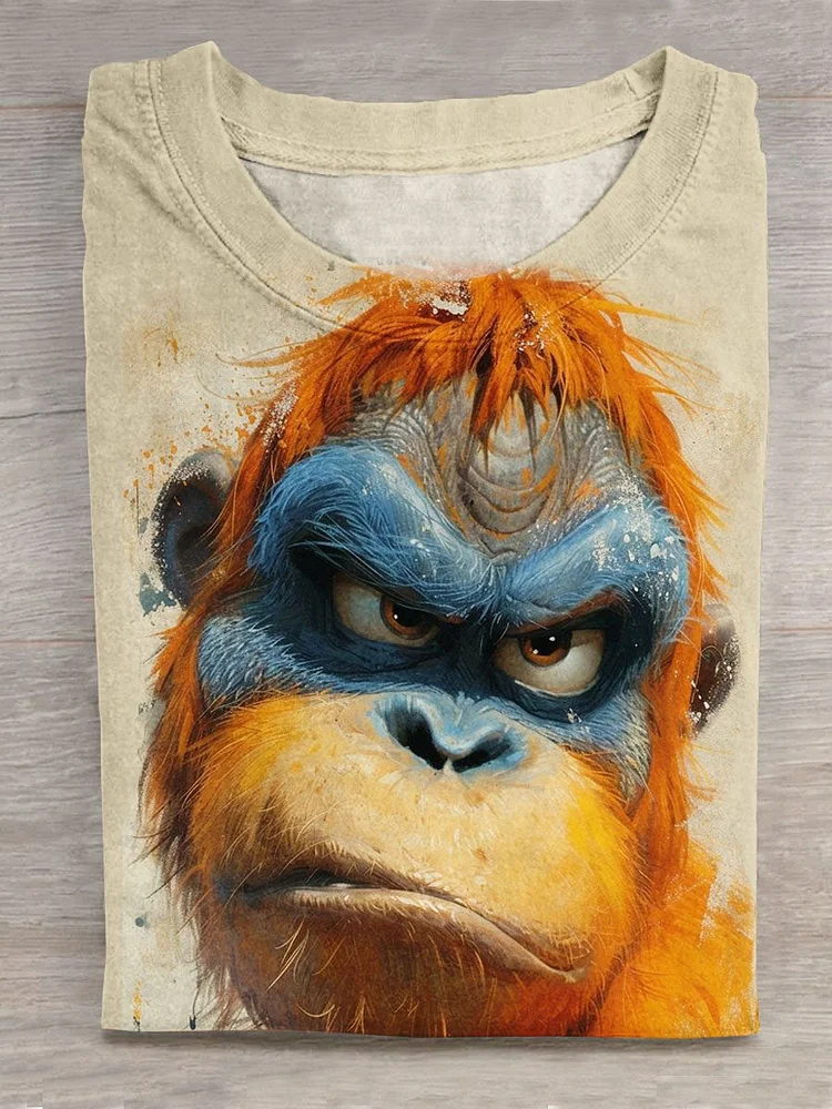 Teecade Teecade Funny Monkey Art Pattern Print Casual T-shirt
