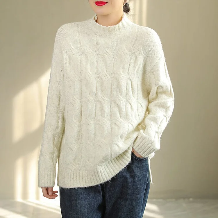 Women Autumn Winter Solid Loose Knitted Sweater