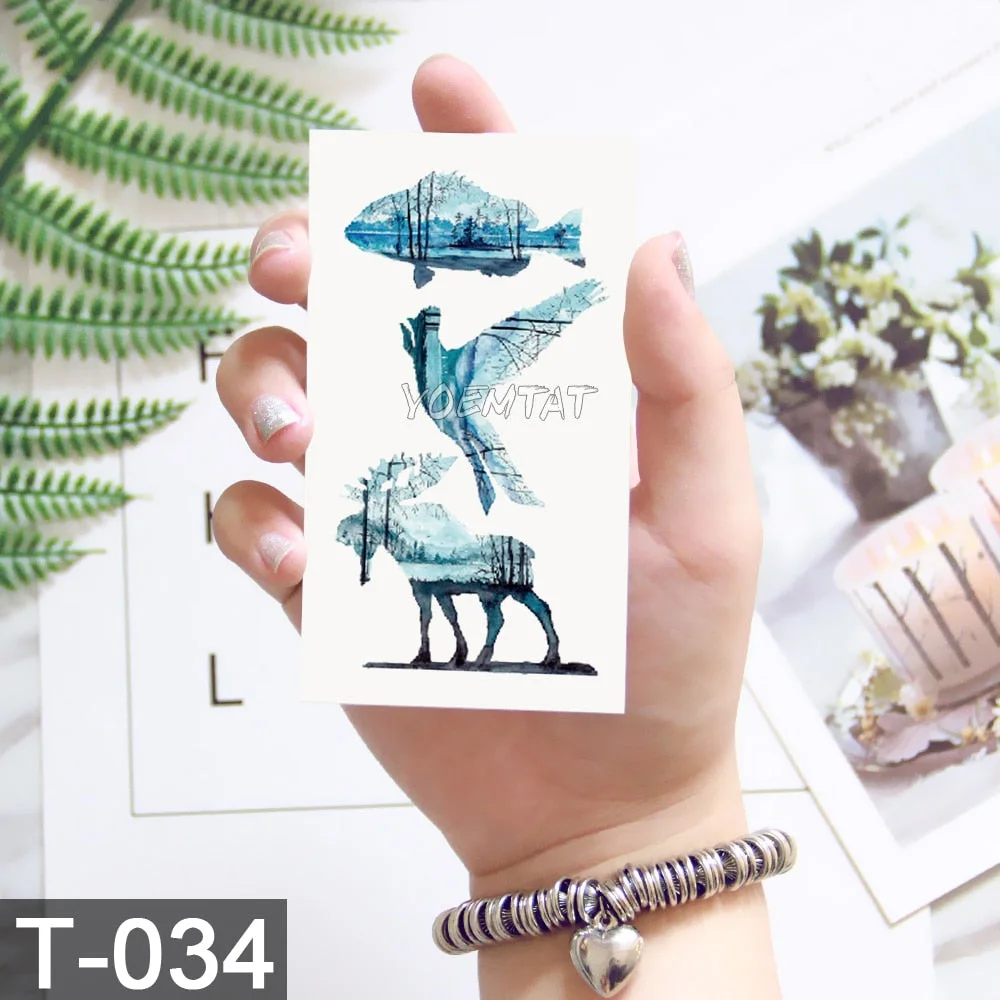 Waterproof Temporary Tattoo Sticker Cute Watercolor Cartoon Design Children Lamp Water Transfer Tatto Marine Man Girl Fake Tatoo