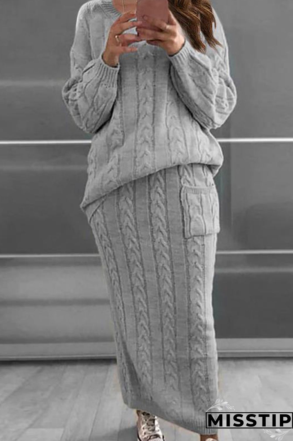 Apricot Fashion Casual Solid Patchwork O Neck Long Sleeve Two Pieces