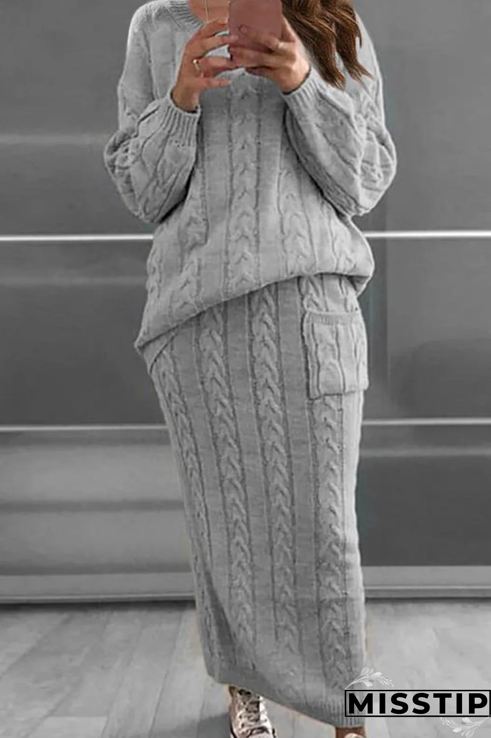 Apricot Fashion Casual Solid Patchwork O Neck Long Sleeve Two Pieces