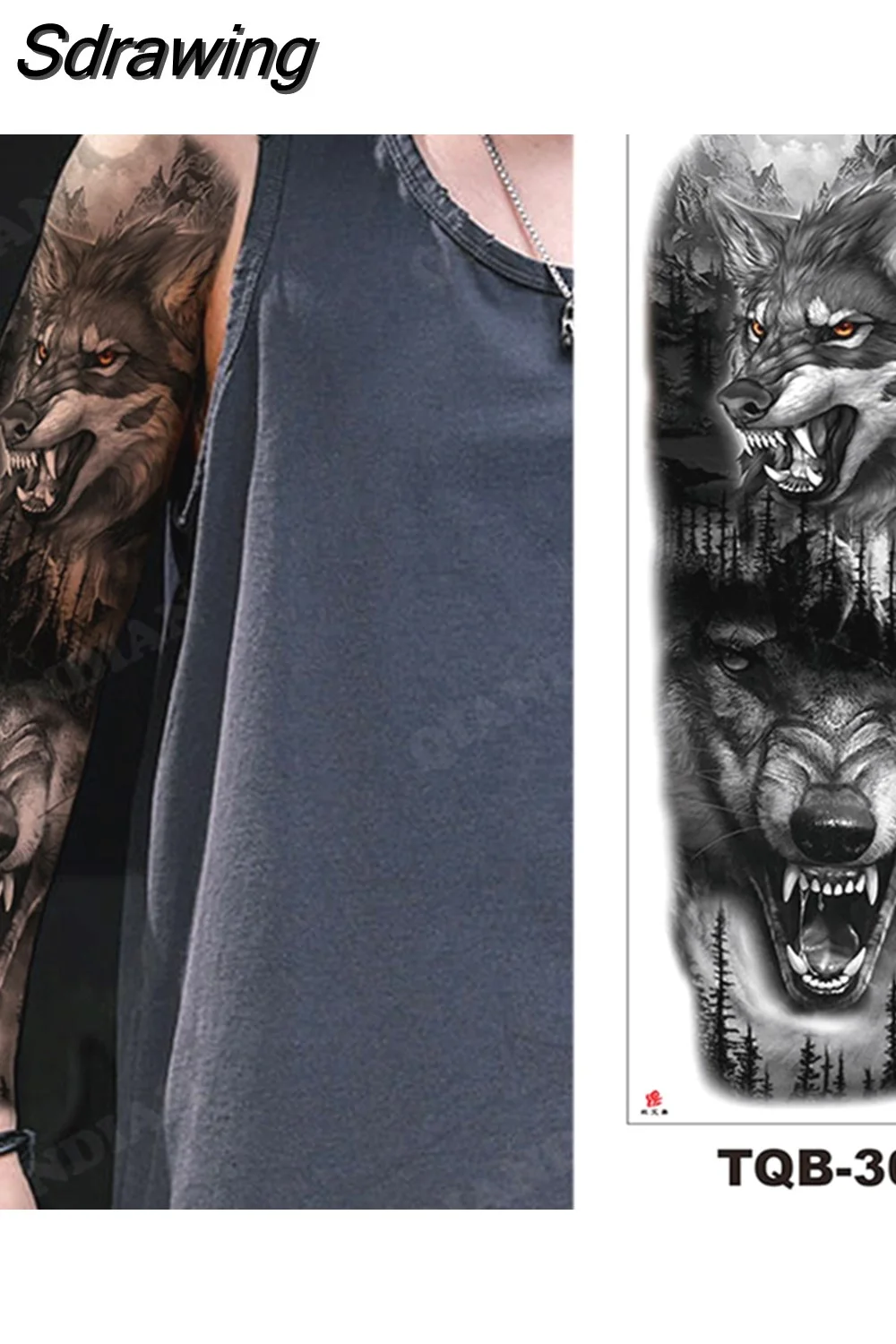 Sdrawing Arm Temporary Tattoo Wolf Lion Fish Horns Geometric Man Body Leg Rose Flower Phoenix Waterproof Sticker Cool Women Tatoo 715-0