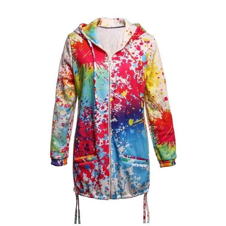 Womens Tie dyeing Print Feminino Casual Pockets Overcoat | 168DEAL