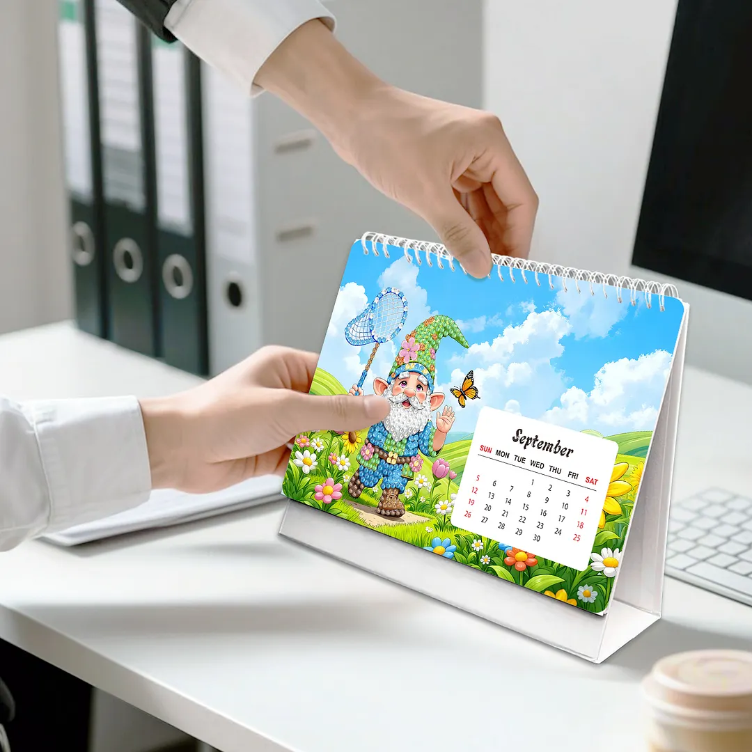 Goblin 2027 DIY Paper Diamond Painting Calendar Set Special Shaped Drill Monthly Flip Tabletop Calendar Kit Handmade for Adults Beginners Gift Home Office Decor