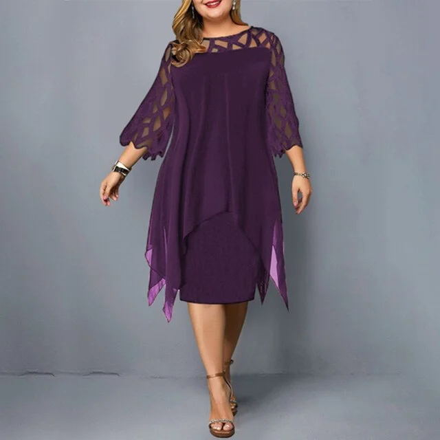 Plus Size  5XL 6XL Lace 2021 woman dress Mesh Sexy Elegant Midi Party Dresses Red Black Green Purple Loose Hellow Women Clothing