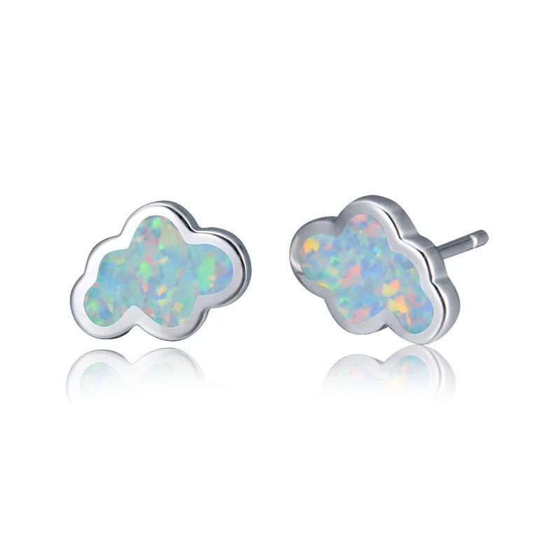 Simple Female Blue Opal Stone Earrings Charm Silver Color Stud Earrings For Women Cute Clouds Small Wedding Earrings