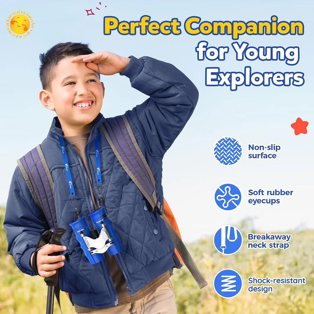 Binoculars for Kids 8-12,Compact Travel Binoculars with BAK-4 Prism, Fully Multi-Coated Optics, Carry Bag & Neck Strap, Perfect for Hiking, Camping,Sports Games（Blue）