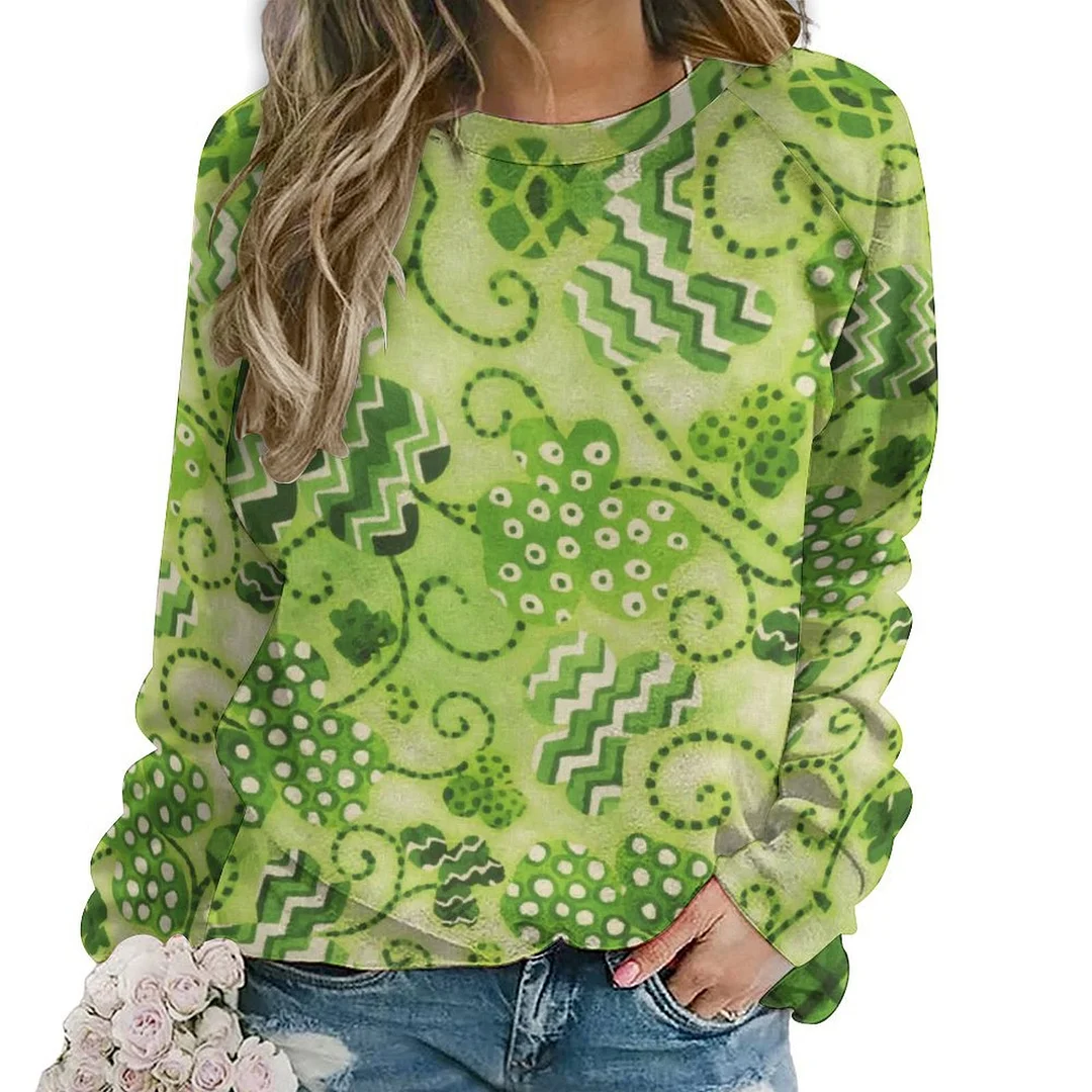 Printed Long Sleeve Casual Sweatshirt for  Women and Men Unisex Pattern St. Patrick's Day, Green, Clover, Lucky
