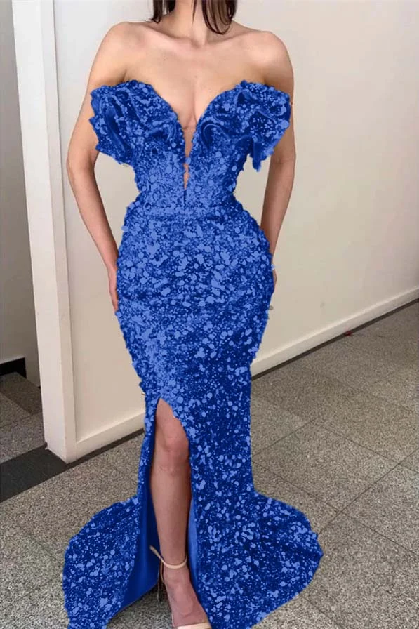 Daisda Gold Sequins Mermaid Evening Dress Sleeveless