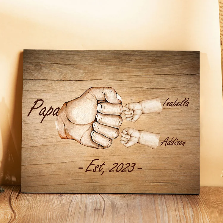 Papa Holzbild - Personalisierter Datum & 2 Namen Faust Holzdekoration