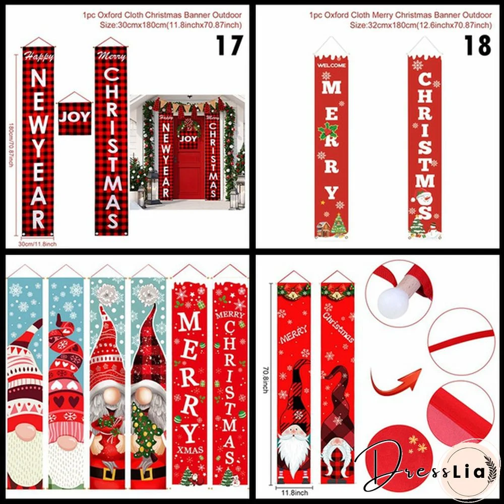 Snowman Santa Clus Merry Christmas Decorations Banner Christmas Porch Sign Hanging Banners For Indoor Outdoor Front Door Wall Xmas Christmas Decoration