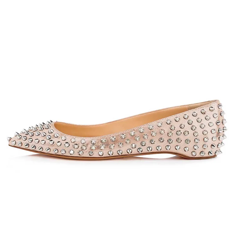 Rose Gold Python Pointy Toe Flats with Rivets Vdcoo