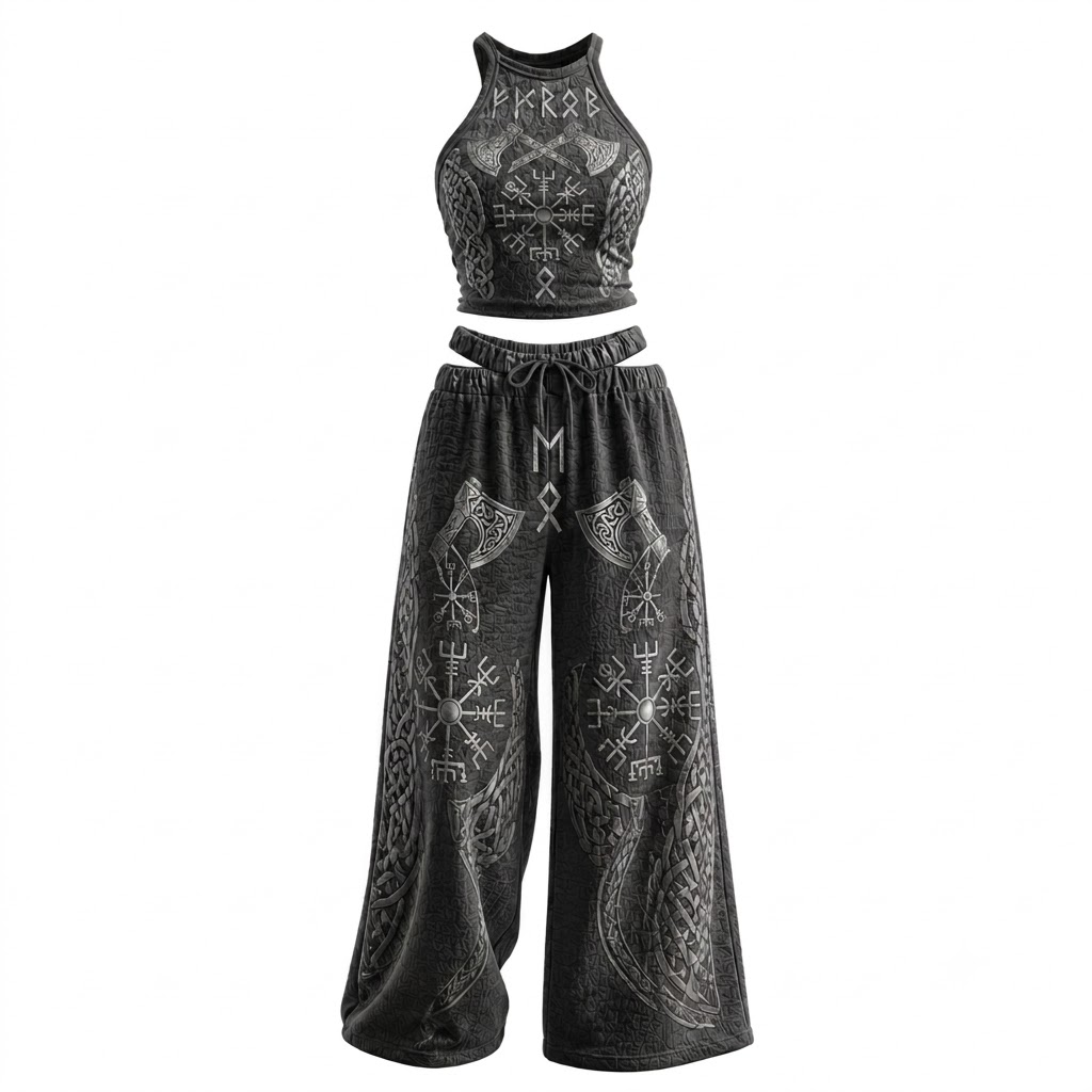 Vintage-print Viking-style Two-piece Set