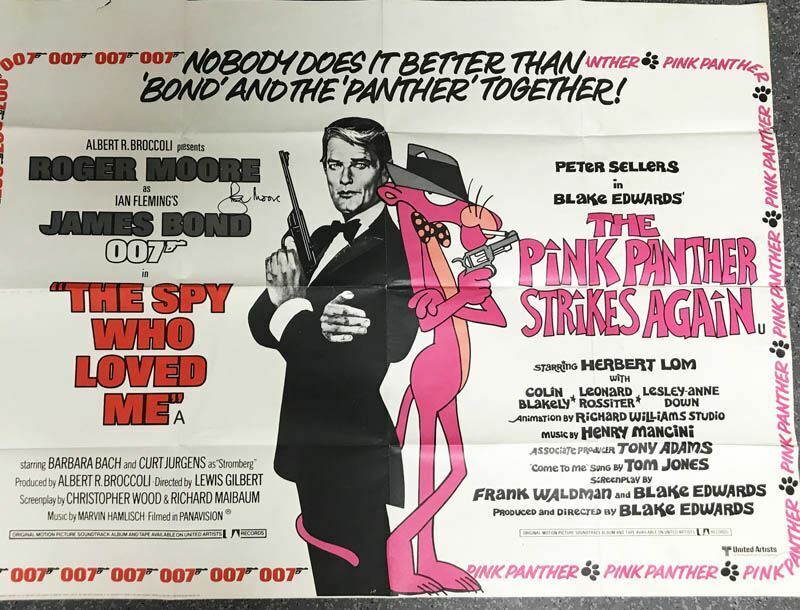 JAMES BOND 007 VINTAGE POSTER JAMES BOND & PINK PANTER SIGNED BY SIR ROGER MOORE