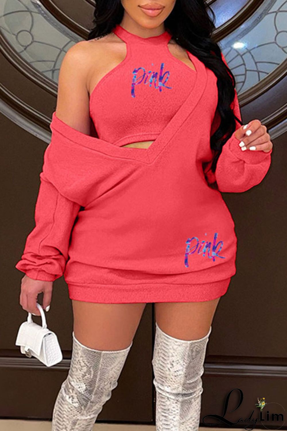 Green Sexy Print Patchwork V Neck Long Sleeve Two Pieces