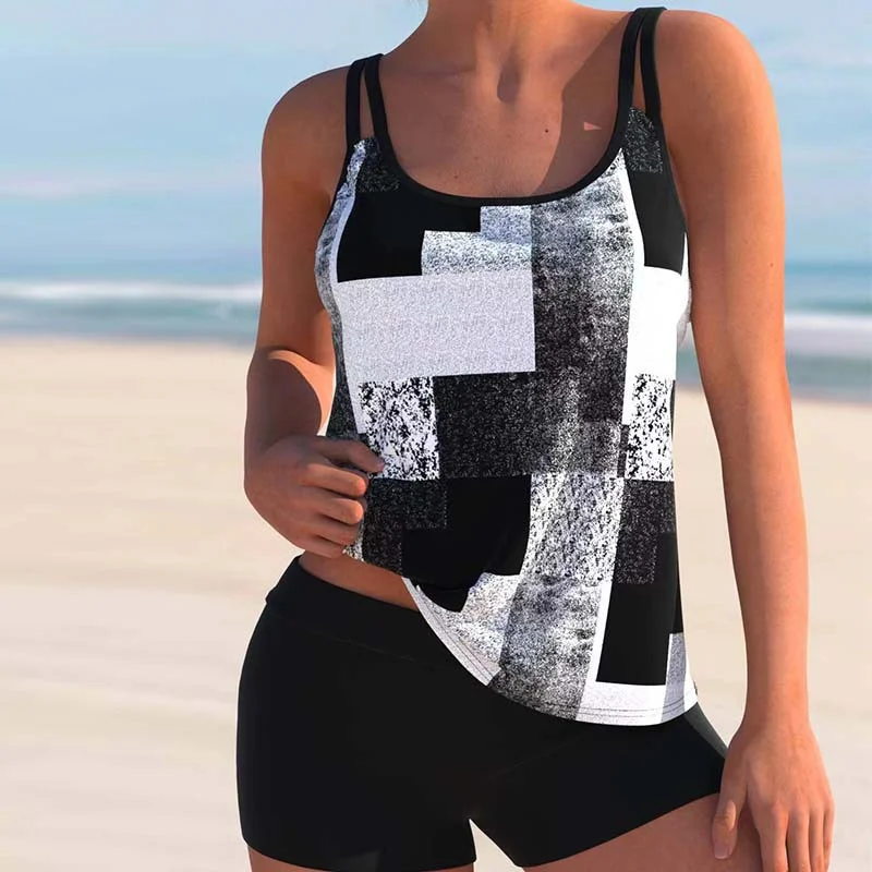 Printed Multicolor Split Boxer Conservative Women's Swimwear
