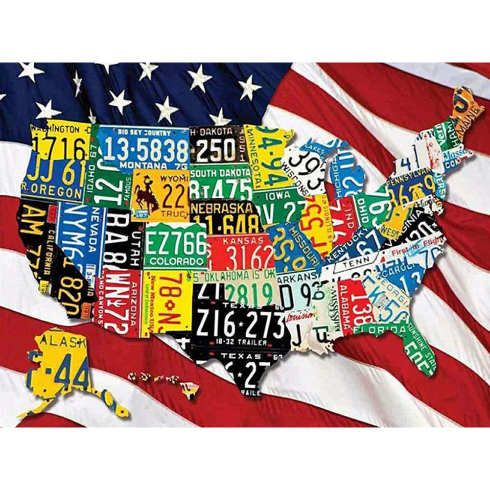 

50*40CM - Round Drill Diamond Painting - American Flag, 501 Original