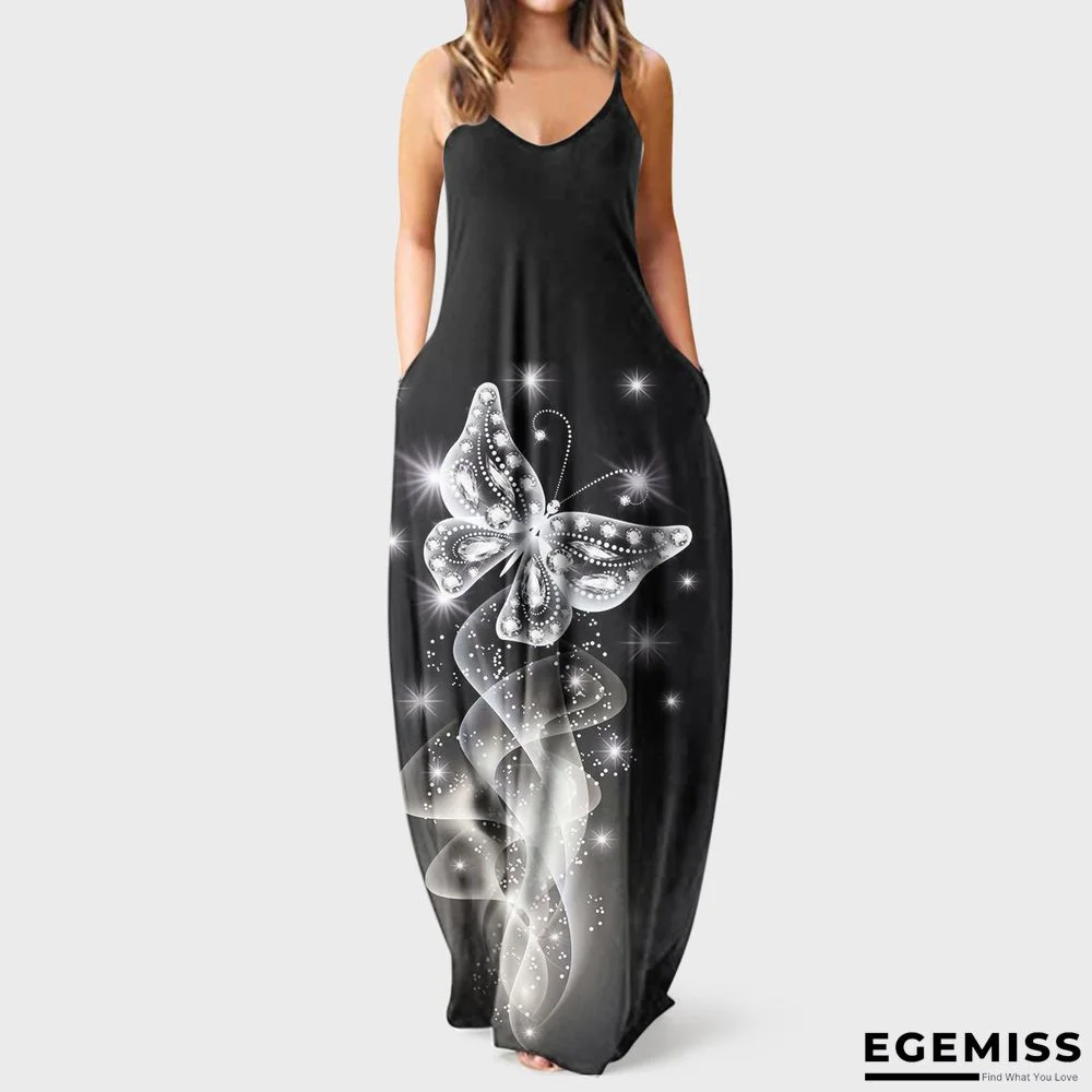 Butterfly Neck Sleeveless Strap Long Dress Black Dresses | EGEMISS