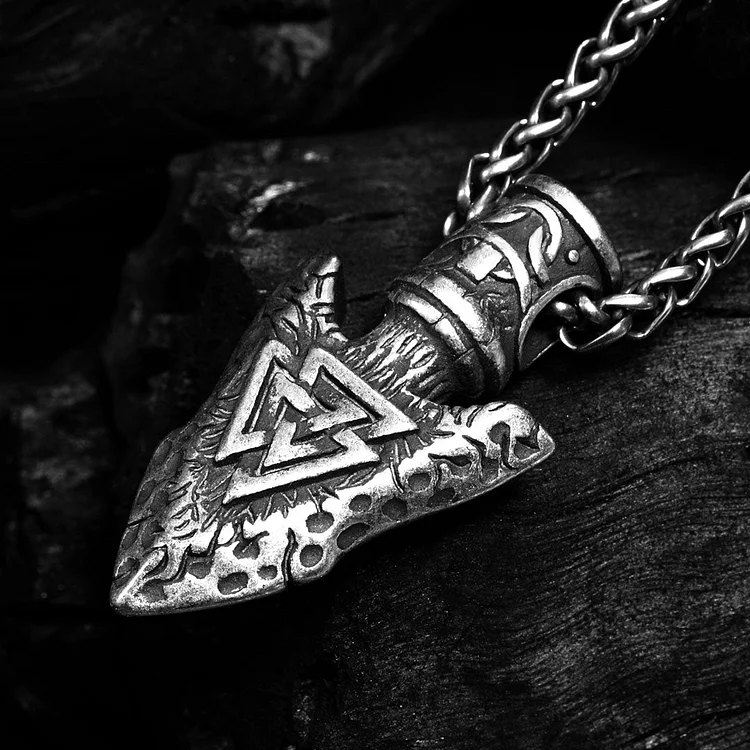 Coutureaura Valknut Stone Spear Stainless Steel Viking Pendant Necklace