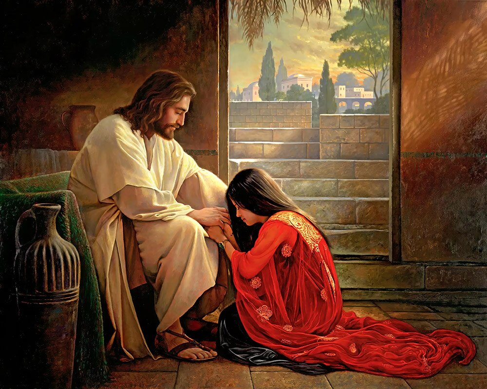 Cotton Tshirt Religious Savior Jesus Samaritan Woman Painting Portrait Figure Canvas Posters and Prints for Living Room Christian Church Decor t -shirt Tee