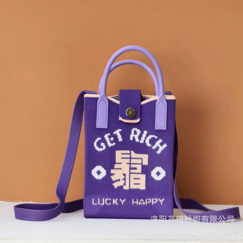 Women’s Polyester Cartoon Cute Square Hidden Buckle Shoulder Bag Handbag Crossbody Bag