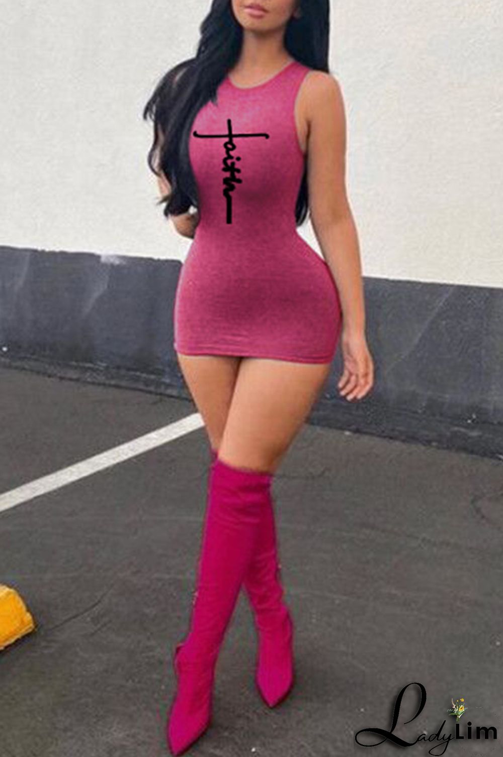 Green Fashion Casual Print Basic O Neck Sleeveless Dress