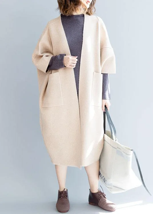 vintage plus size clothing maxi coat fall coats beige Batwing Sleeve woolen overcoat