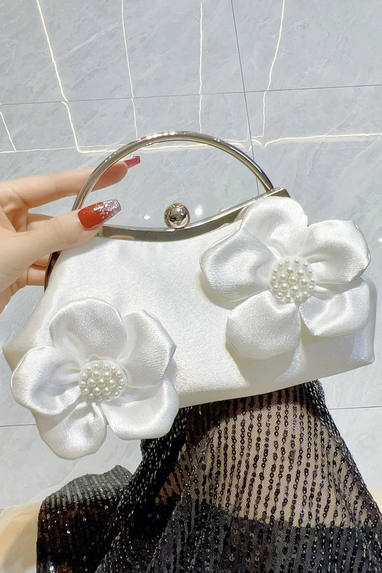 Fashion Solid Color 3D Floral Pearl Decor Evening Bag 2024 - Xpluswear