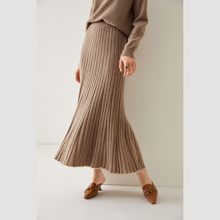 Pleated Women's Cashmere Skirt-