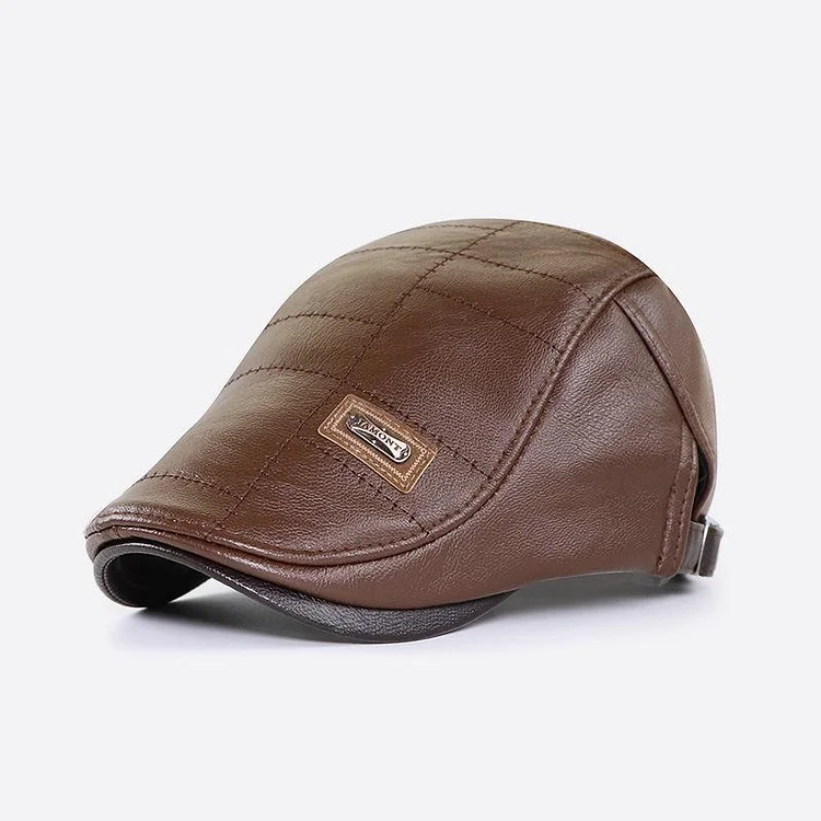 Men's Faux Leather Beret Hat Casual Newsboy Cap Warm Flat Caps