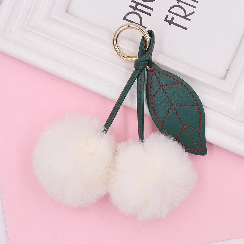 Beach Streetwear Cherry Imitate Rex Rabbit Fur Alloy Women’s Keychain